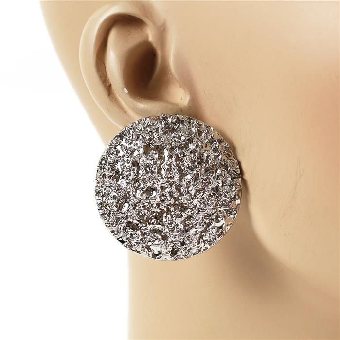 Round Metal Hammered Stud Earrings SKU: 17337MHS