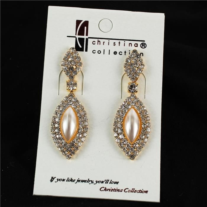 Pearl & Rhinestone Dangle Stud Earrings SKU: 18713WTE