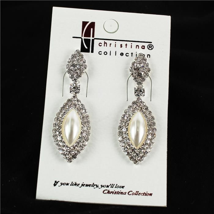 Pearl & Rhinestone Dangle Stud Earrings SKU: 18713WTE