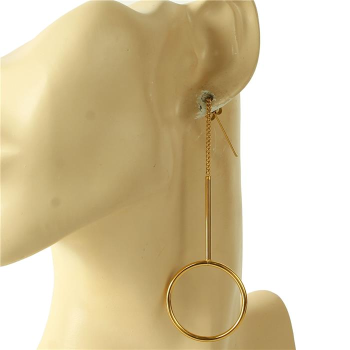Stainless Steel Round Drop Earrings SKU: 17867SLE