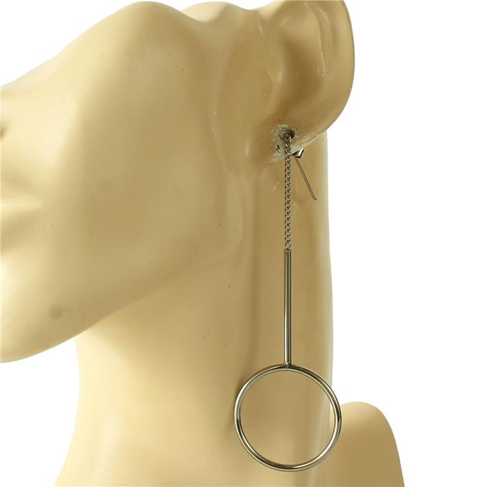 Stainless Steel Round Drop Earrings SKU: 17867SLE