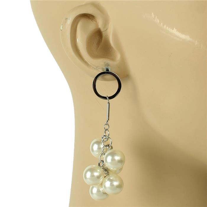 Stainless Steel Pearl Drop Earrings SKU: 17648WTE