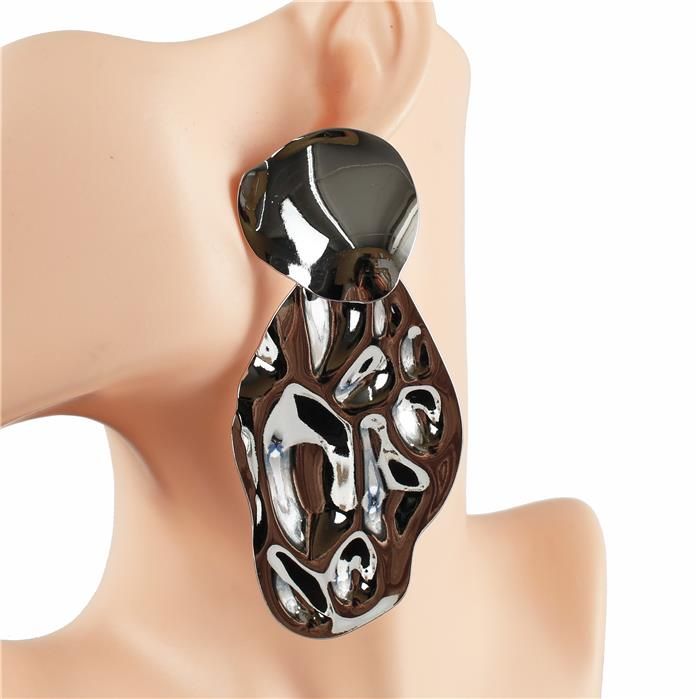 Silver Chunky Metal Dangle Earrings SKU: 18638SLE