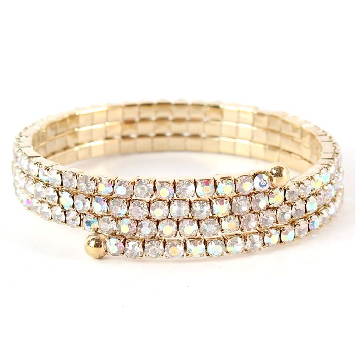 Gold Abalone Rhinestone Three-Line Adjustable Bangle SKU: 18134GAB