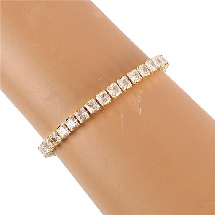 Gold Square Cubic Zirconia Tennis Bracelet SKU: 18261GDB