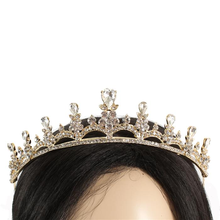 Gold Crystal Teardrop Flower Tiara SKU: 18290GDT