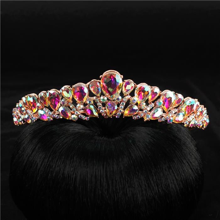 Gold Abalone Crystal Teardrop Tiara SKU: 18832PABT