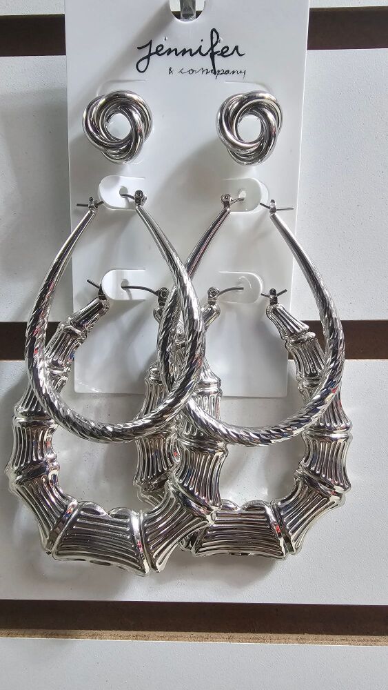 Silver Hoop & Stud Earring Set SKU: JENN-3PS