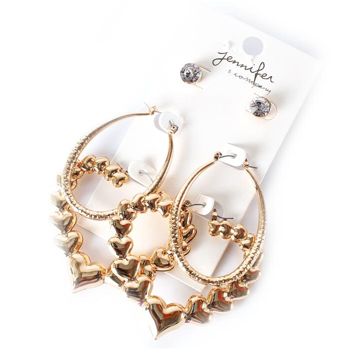 Metal Heart Hoop & Stud Earring Set SKU: 179534GD