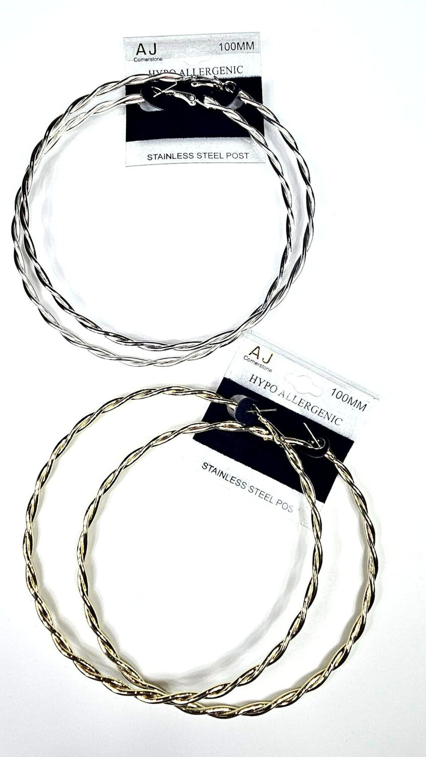 Stainless Steel Twisted Hoop Earrings SKU: 18904STH