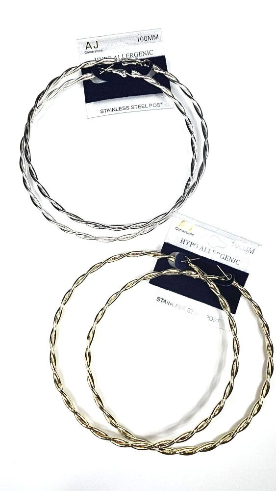 Stainless Steel Twisted Hoop Earrings SKU: 18904STH