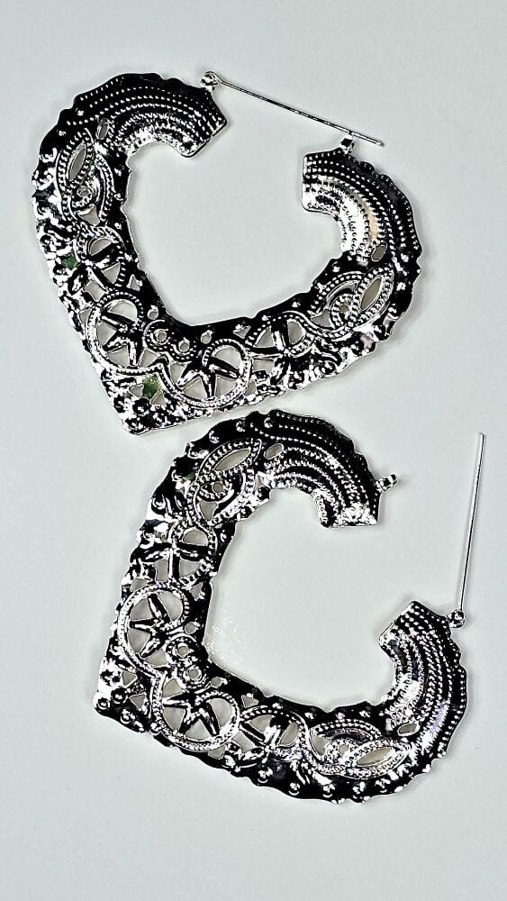 Silver Statement Hoop Earrings SKU: 18876SLE