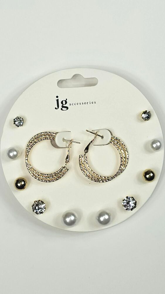 Gold Textured Hoop & Stud Earring Set SKU: 18905A1E