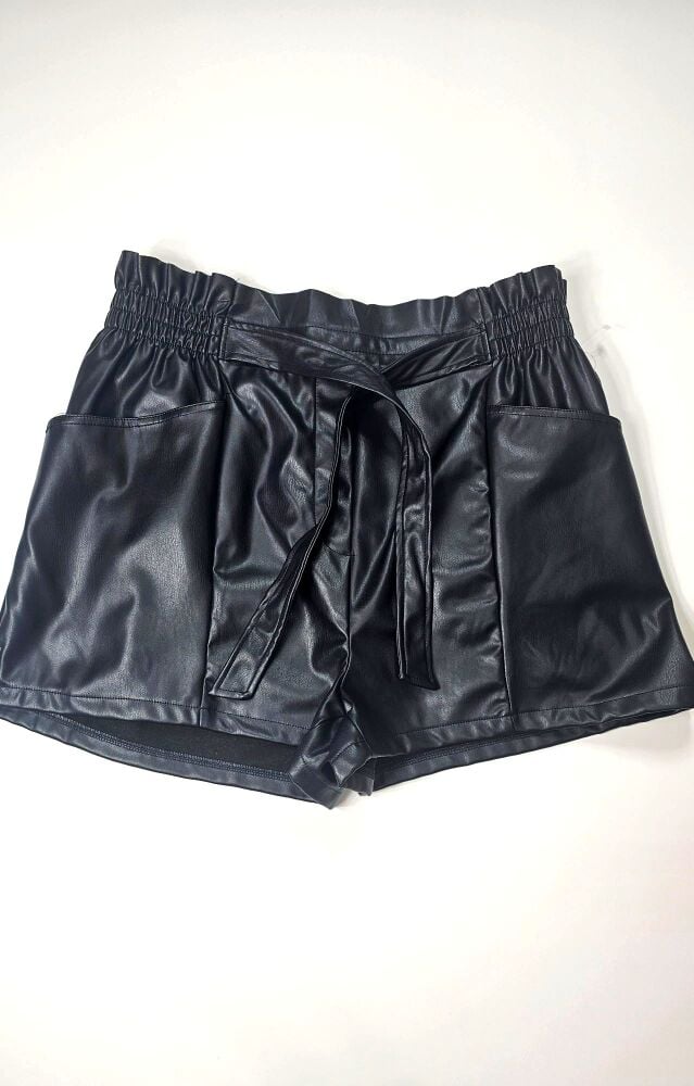 Black Faux Leather Paper bag Shorts Size: XL SKU: 84937215