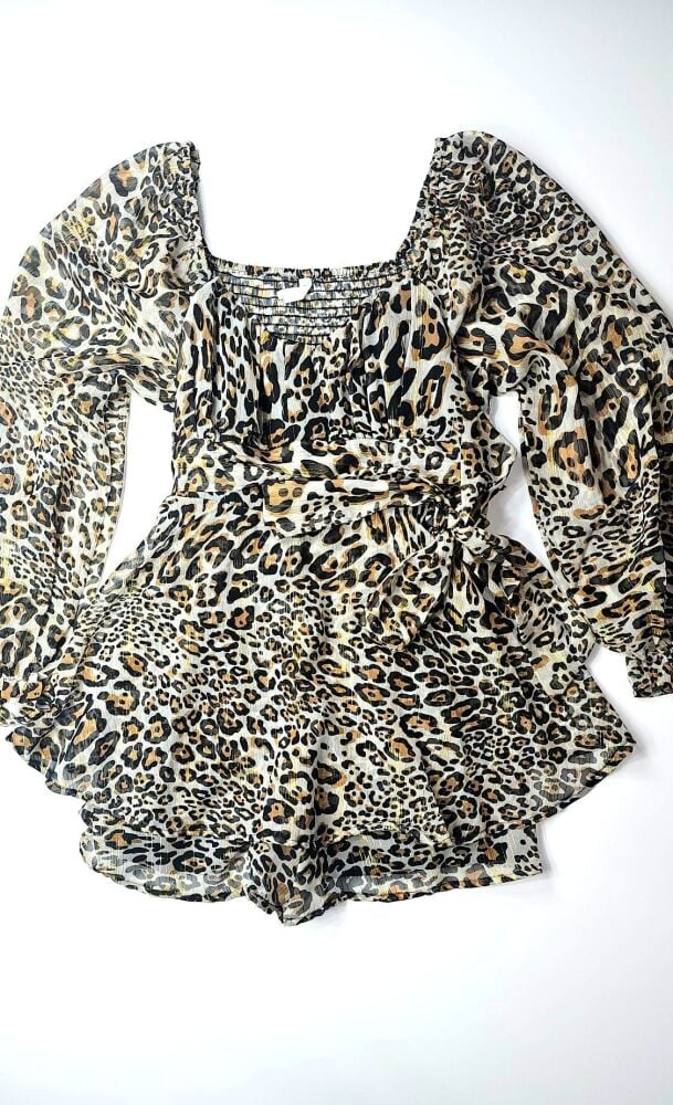 Wild Elegance Leopard Print L/S Romper Size: L SKU: LEO1234X