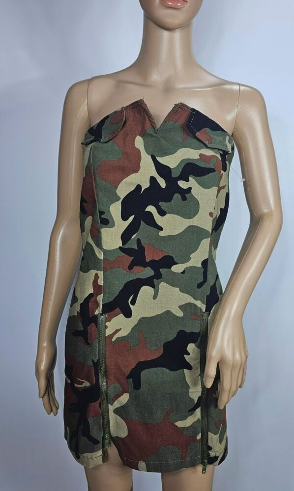 Camo Zip-Up Mini Dress Short Size: L SKU: C3821594