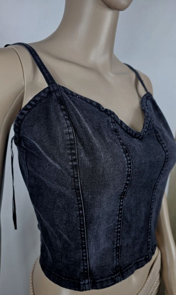 Black Denim Corset Top Size: XL SKU: 8654321