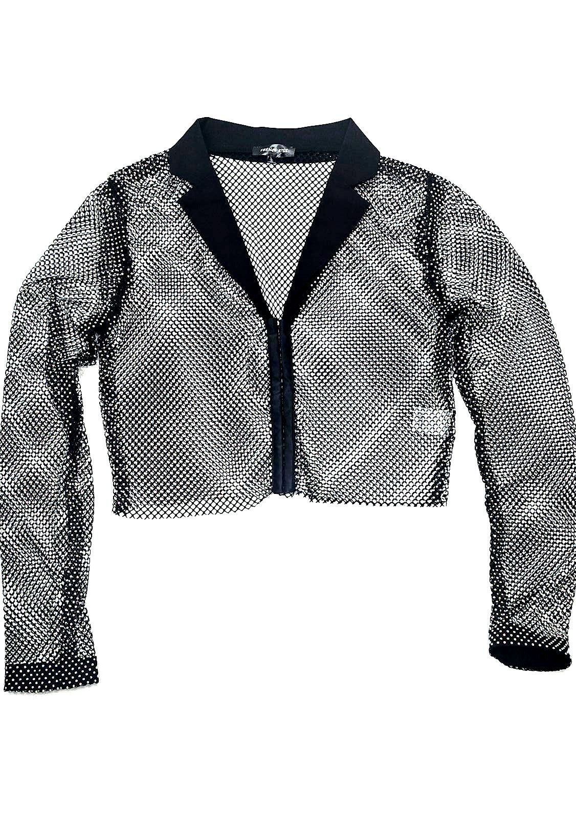 Glam Mesh Rhinestone Shirt/Blazer Top SKU: 9456783