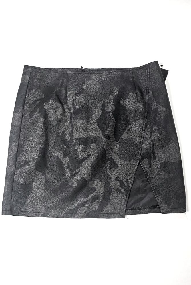 Black Camo Faux Leather Mini Skirt Size: XL SKU: 62749382