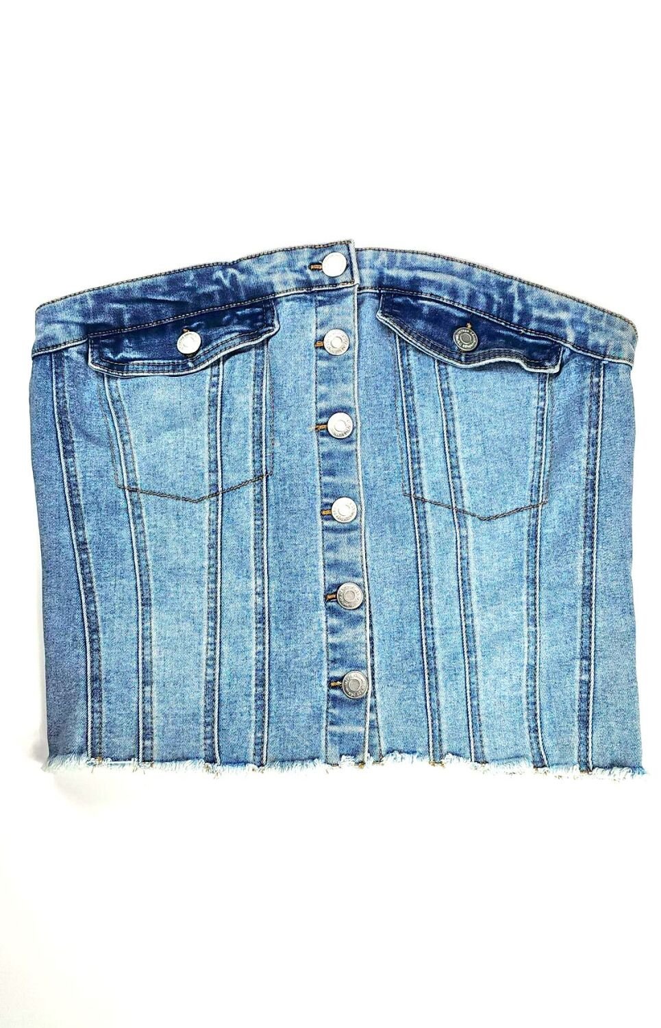 Classic Denim Button-Up Crop Top Size: XL SKU: 87456329