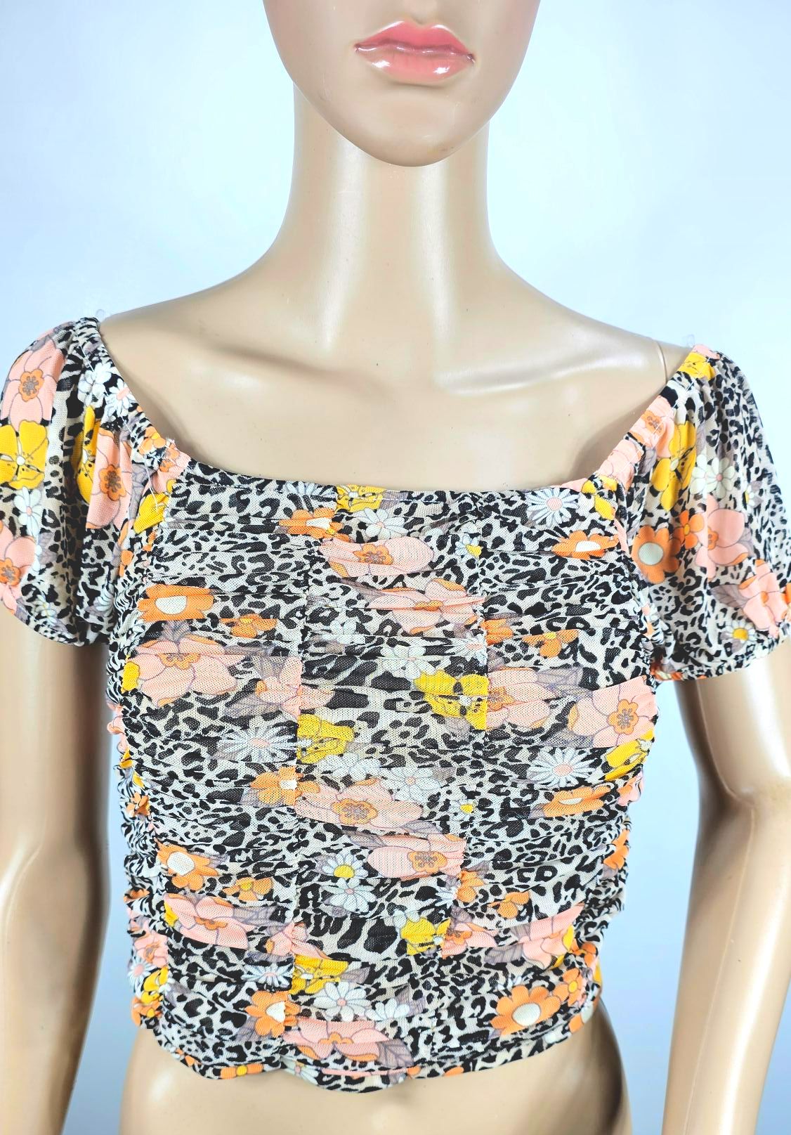 Leopard & Floral Smocked Off-Shoulder Top Size: M SKU: 2345678