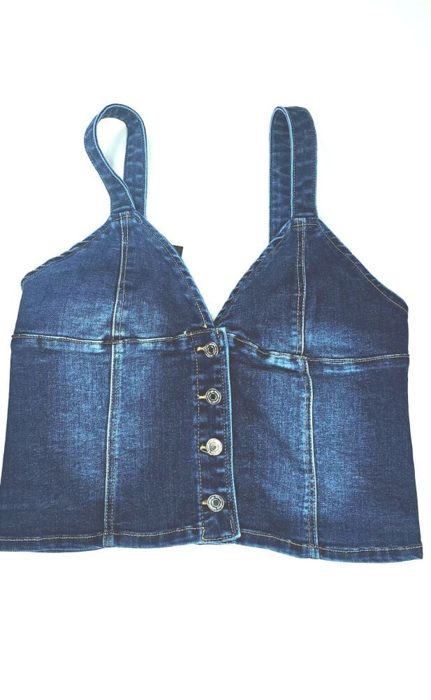 Classic Denim Button-Up Crop Top Size: XL SKU: 29384716