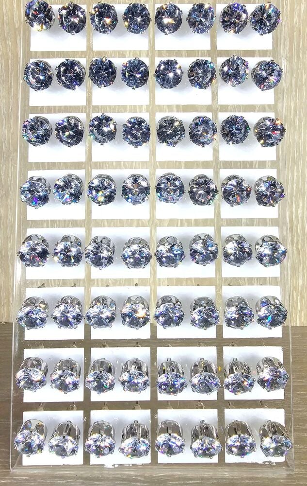 8MM Round Stone CZ Diamond Stud Earrings (Single Pair) SKU: 34729185