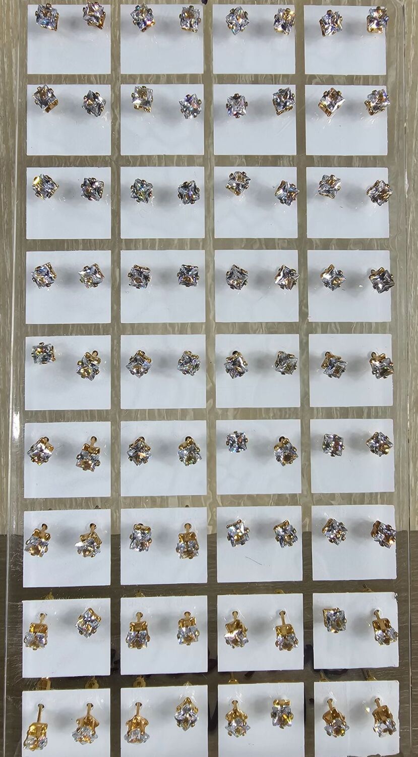 4MM Square Stone CZ Diamond Stud Earrings (Single Pair) SKU: 63928475