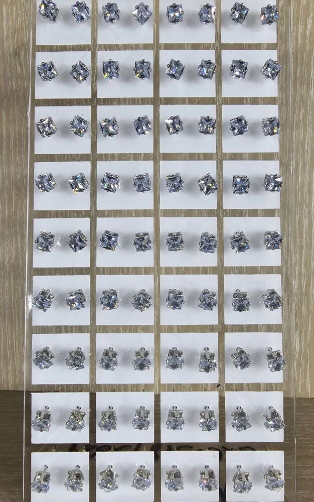 5MM Square Stone CZ Diamond Stud Earrings (Single Pair) SKU: 51873629