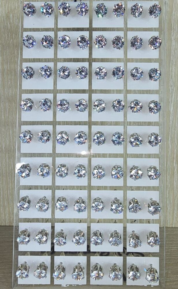 7MM Round Stone CZ Diamond Stud Earrings (Single Pair) SKU: 90817263