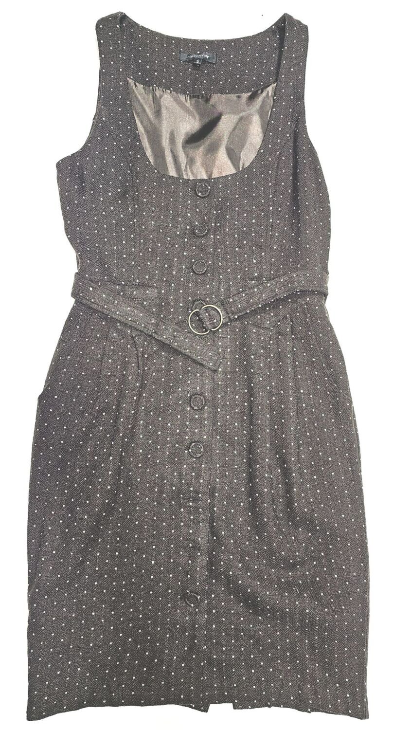 Brown Belted Polka Dot Button-Up Dress Size: S SKU: A672021