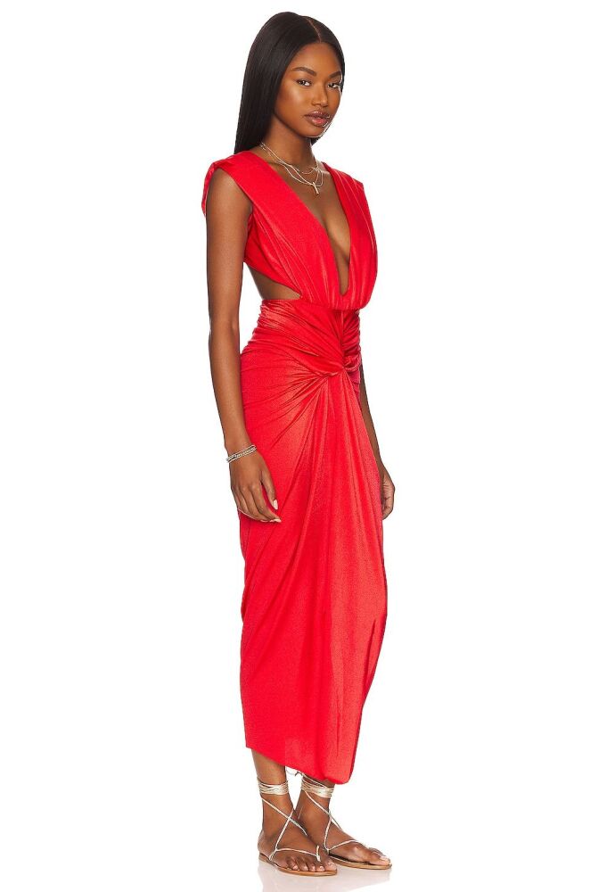 Red Plunge Knot Front Maxi Dress Size: S SKU: A5234719