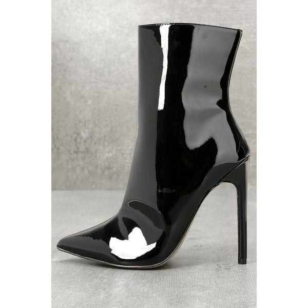 Black Patent Leather Stiletto Ankle Boots SKU: 83471926