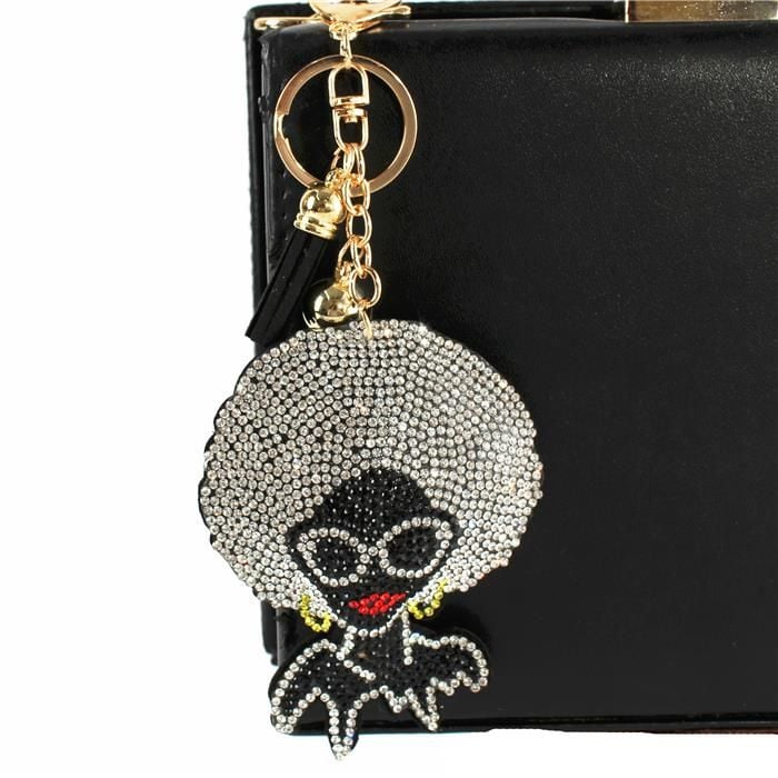 Glam Afro Diva Rhinestone Keychain SKU: P675821