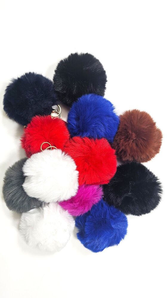 Fox Fur Pom Pom Ball Handbag Charm Keychain SKU: H038901