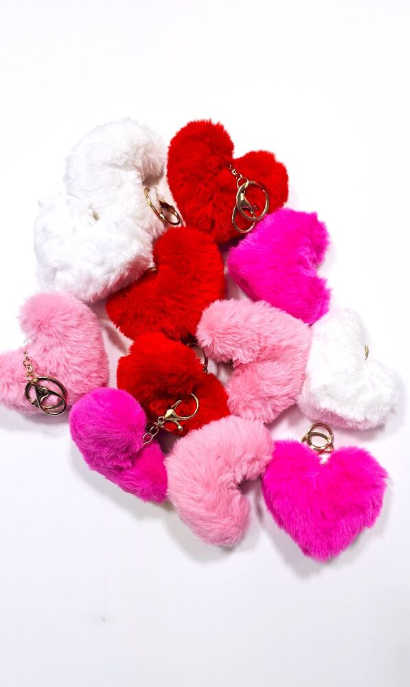 Heart Shaped Fox Fur Pompom Handbag Charm/Keychain SKU: H027801