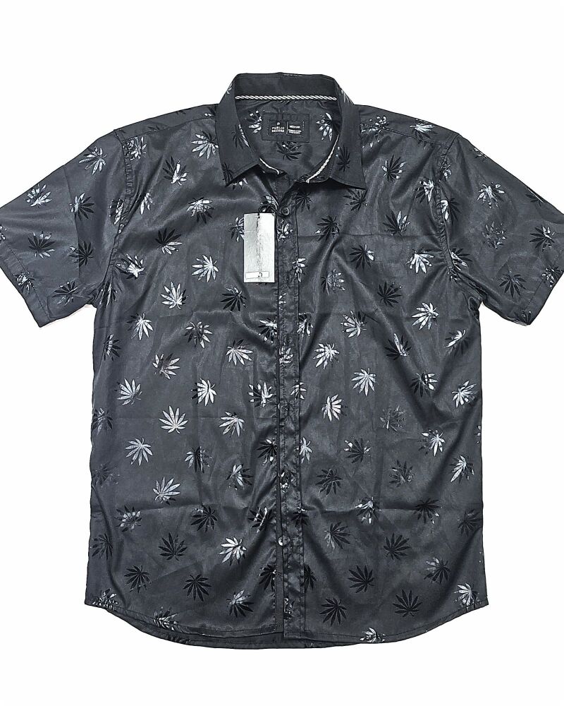 Black Embossed Leaf Print Shirt Size: M SKU: 82937451