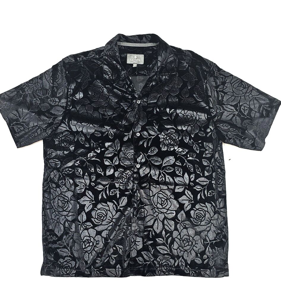 Black Floral Velour Shirt SKU: 7648932