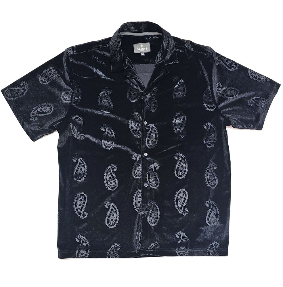 Black Paisley Velour Shirt Detailed SKU: 91827465