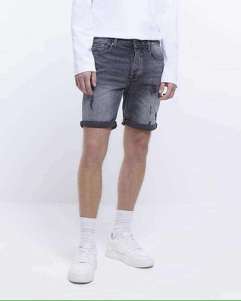 Black Slim Fit Ripped Shorts SKU: J045463