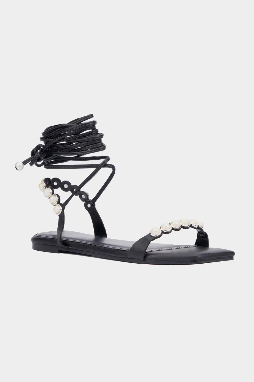 Black Wide Width Ankle Strap Flat Sandal