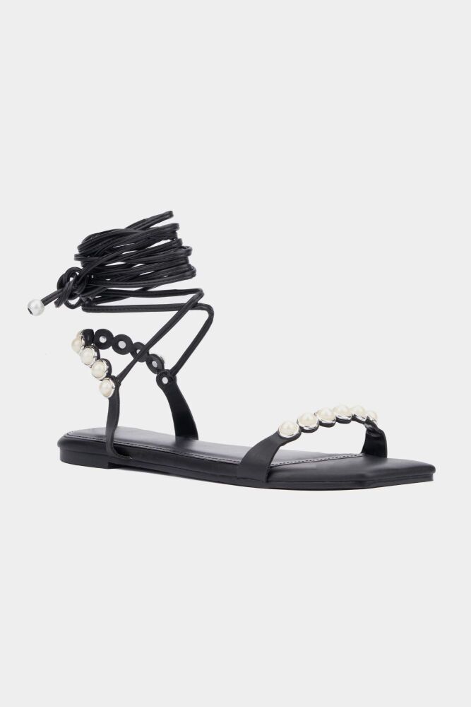 COMING SOON Black Wide Width Ankle Strap Flat Sandal