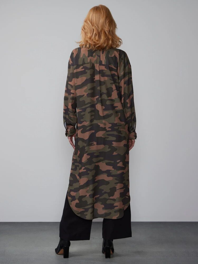 Camo Midi Button Down Shirt Size: XS