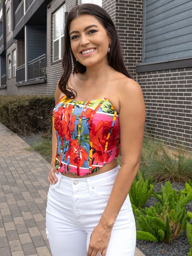 Strapless Floral Patchwork Corset Top Size: 2XL SKU: 1879706