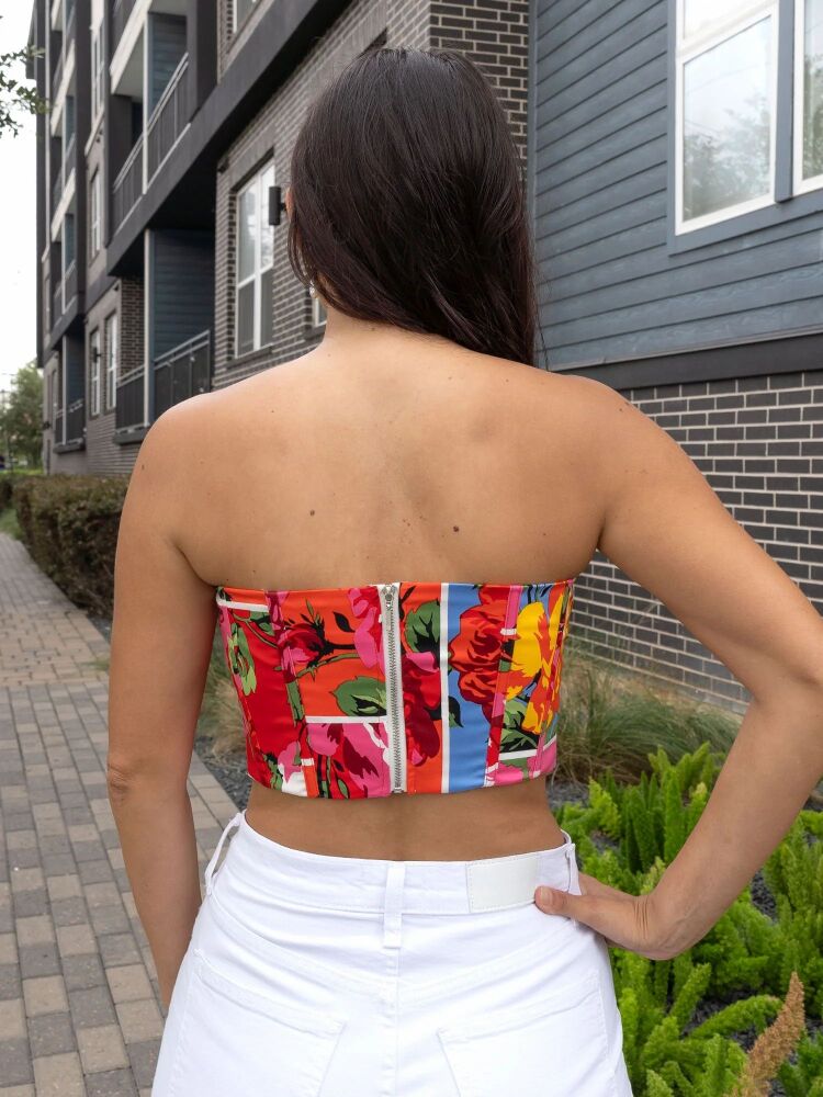 Strapless Floral Patchwork Corset Top Size: 2XL SKU: 1879706