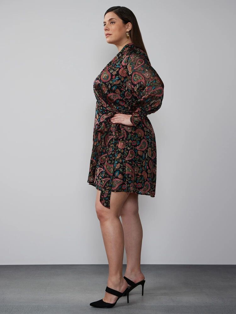 Long Sleeve Velvet Paisley Mini Dress SKU: 0198976