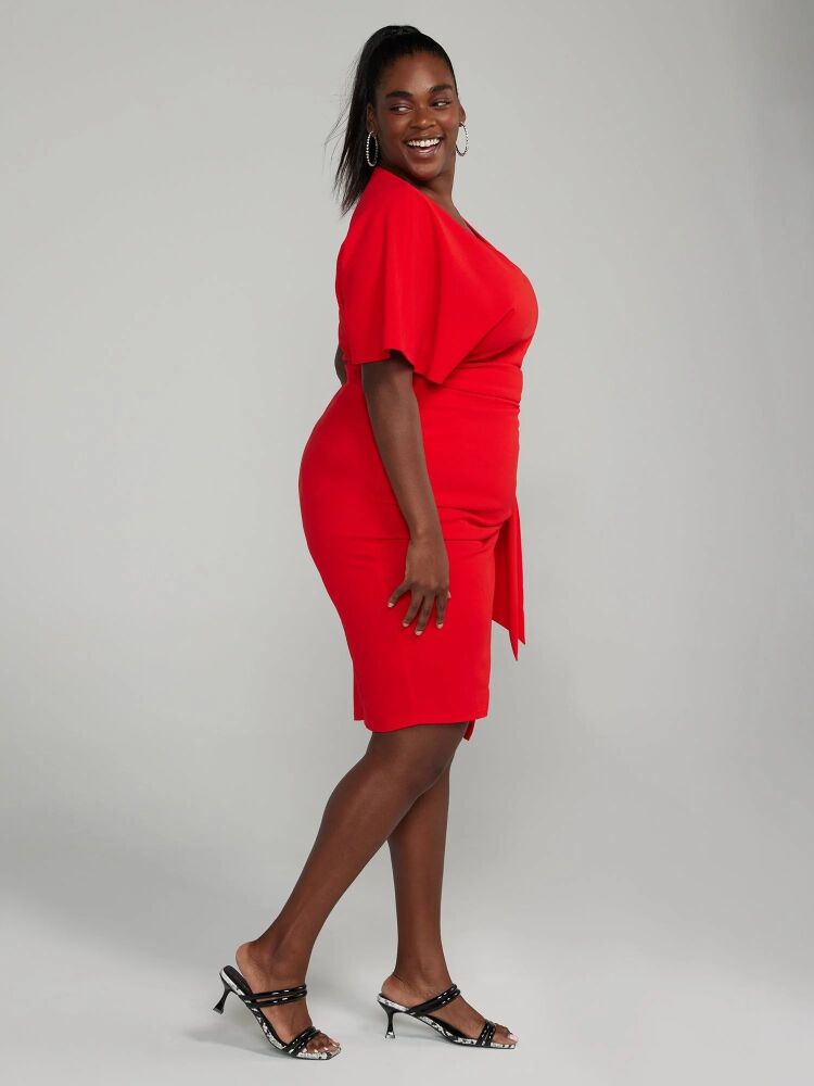 Red Iconic Ruched Wrap Dress Size: 4XL SKU: 1093832