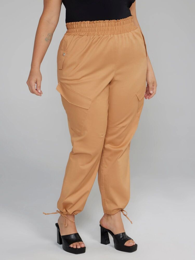 Light Brown Drawstring Hem Cargo Joggers SKU: 1038930