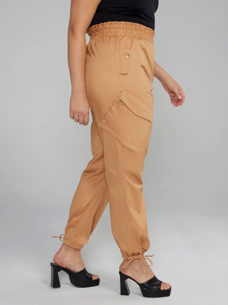 Light Brown Drawstring Hem Cargo Joggers SKU: 1038930