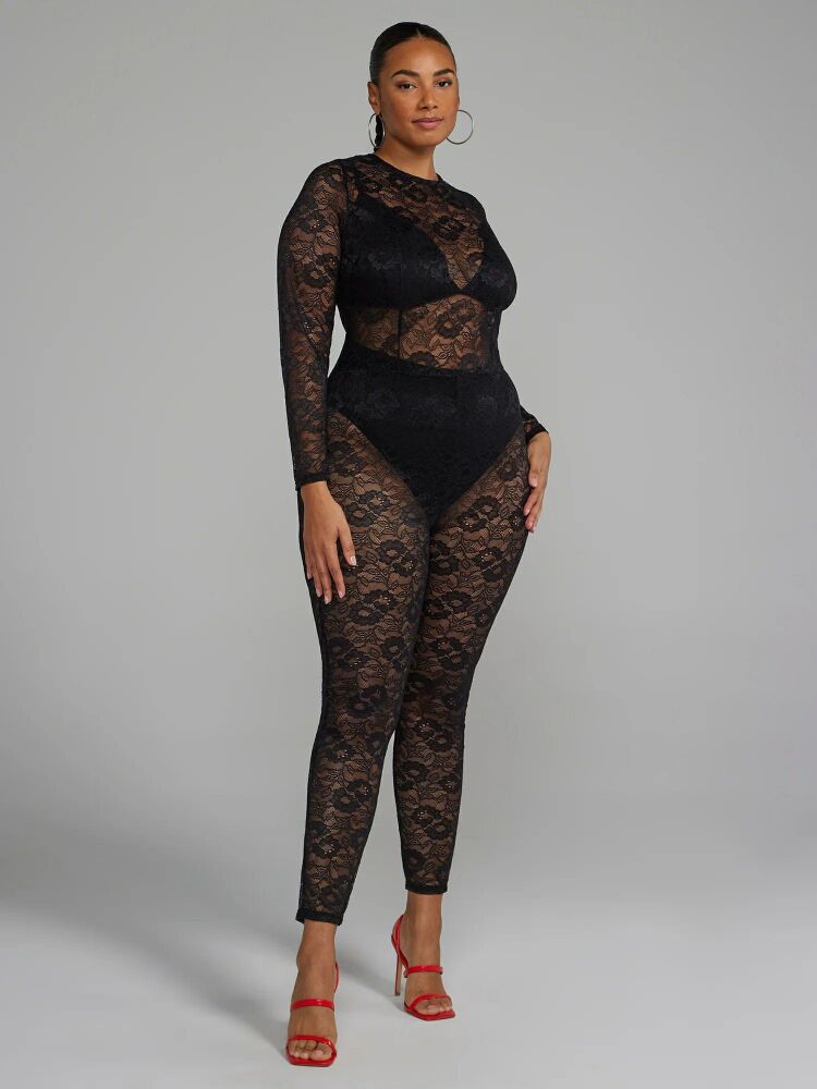 Black Lace Long Sleeve Jumpsuit Size: 3XL SKU: 1675842